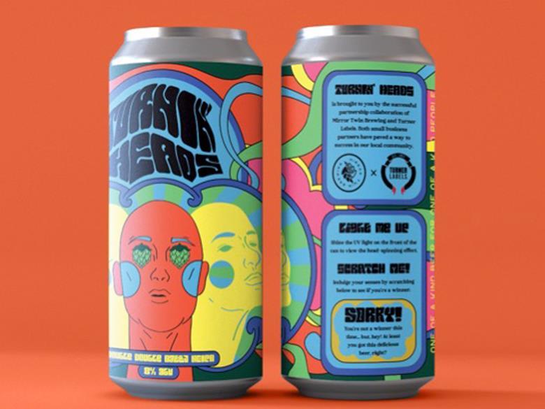 UV blacklight label on new craft beer can reveals hidden images